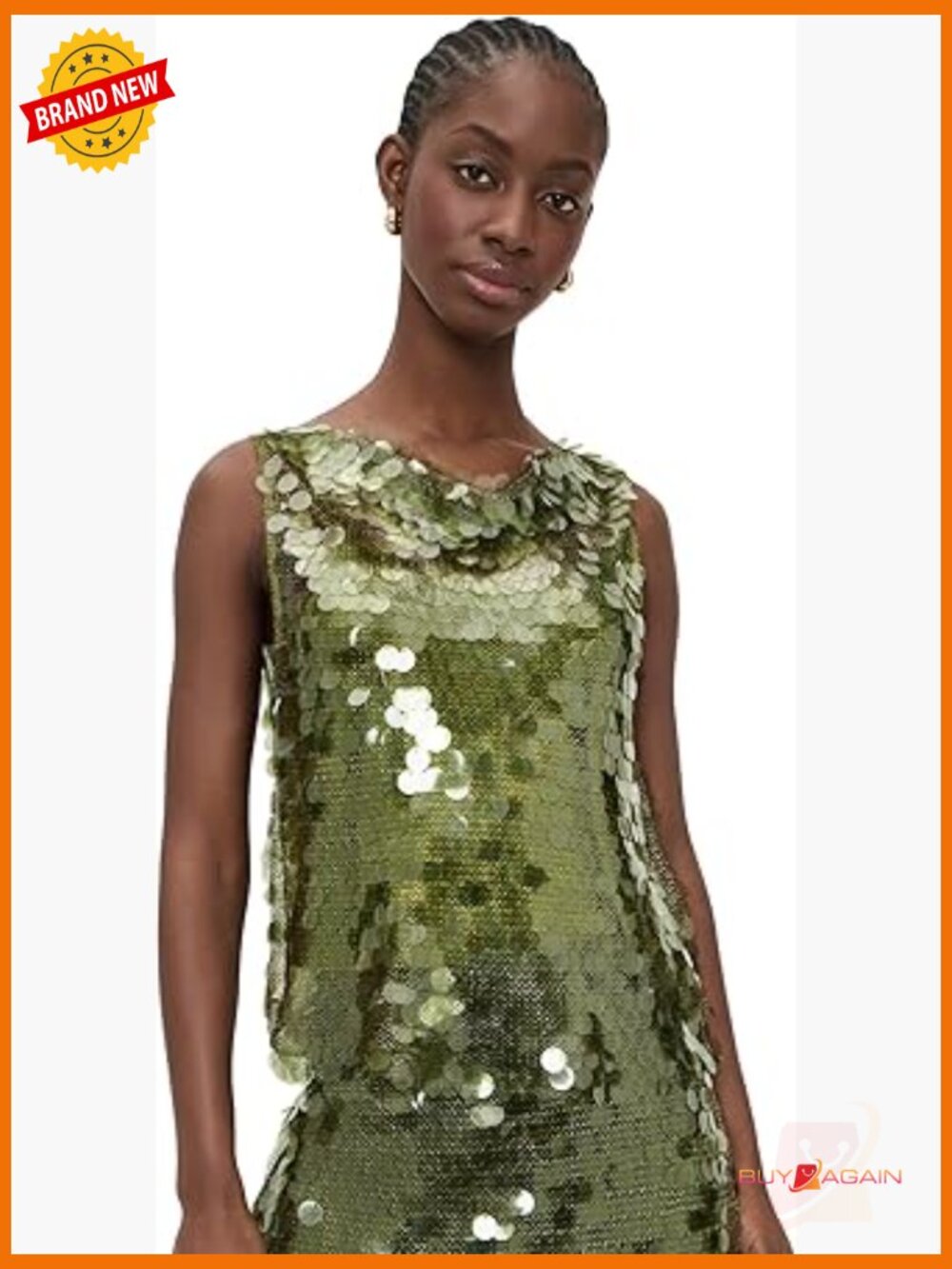 Sleeveless Cowl Neck Top with Paillettes, Boxy Fit, Pullover Style